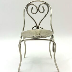 Vintage Silver Tone Chair Metal Candle Holder 6” x 3”